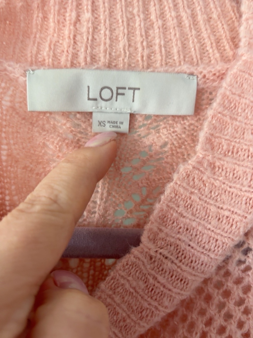 LOFT Peach Pointelle Open Knit Puff Sleeve Sweater XS - Picture 4 of 6